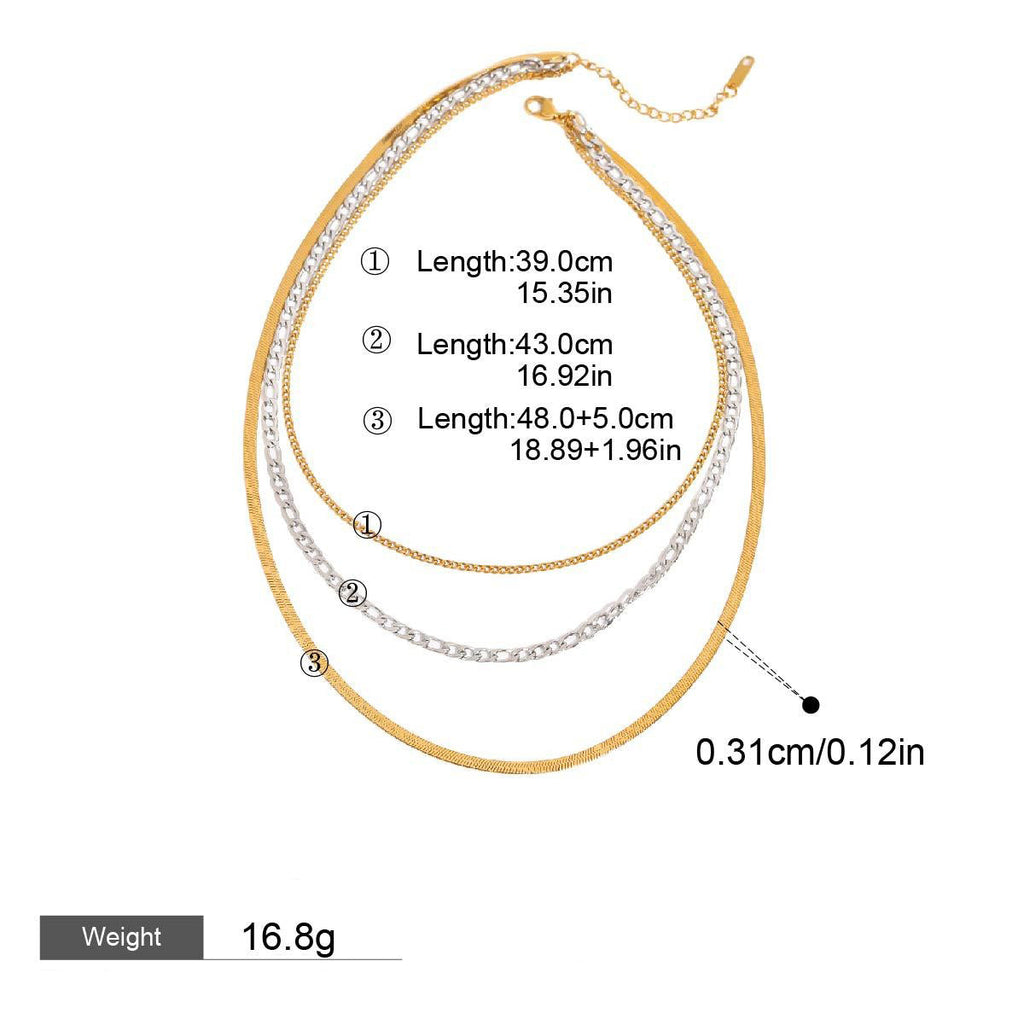 18K gold multi-layer chain with gold and silver color matching design simple personality necklace Vera Lux