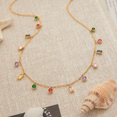 18K gold inlaid geometric gemstone design exquisite dazzling necklace Vera Lux