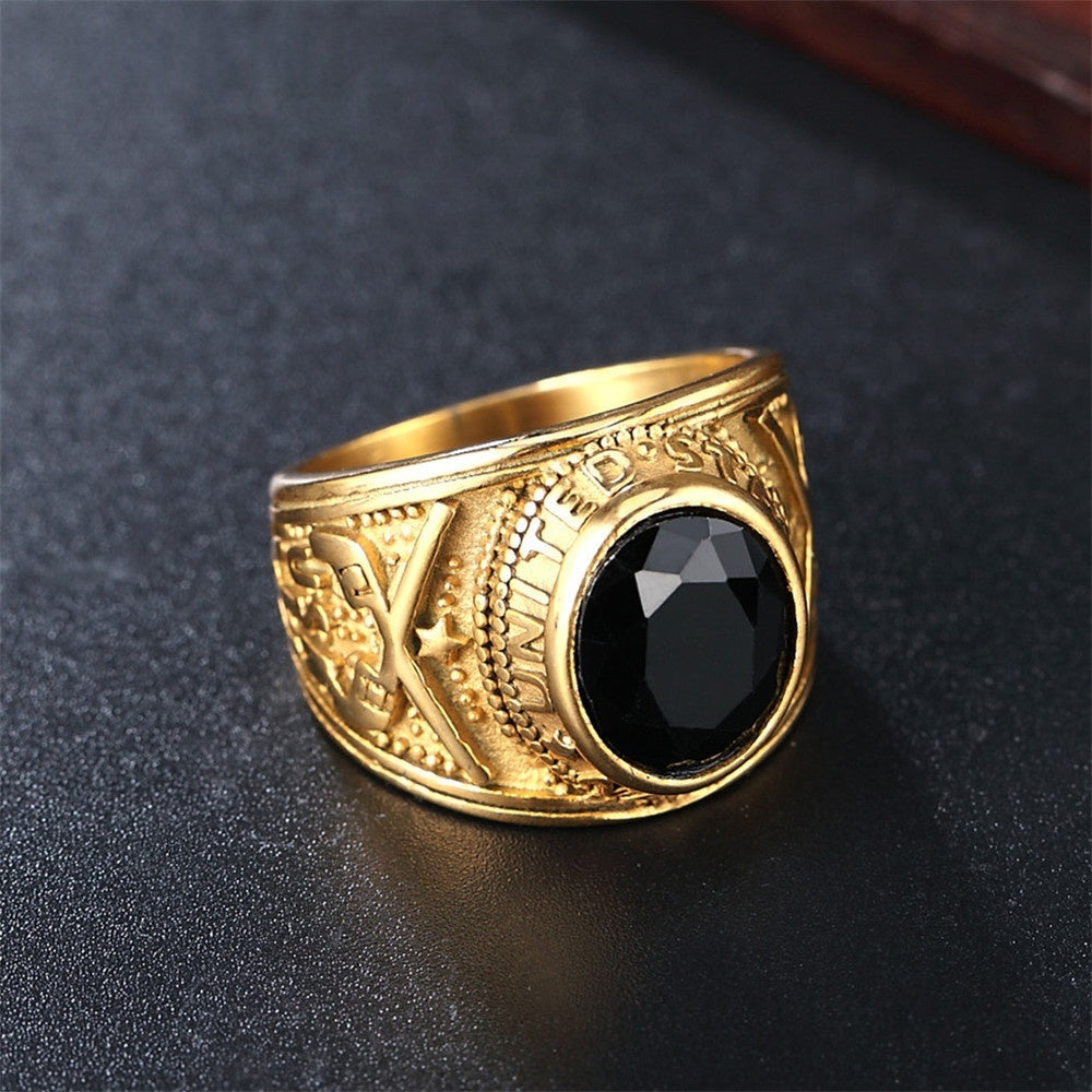 Personalized Punk Gemstone Mens Titanium Steel Military Navy Ring Vera Lux