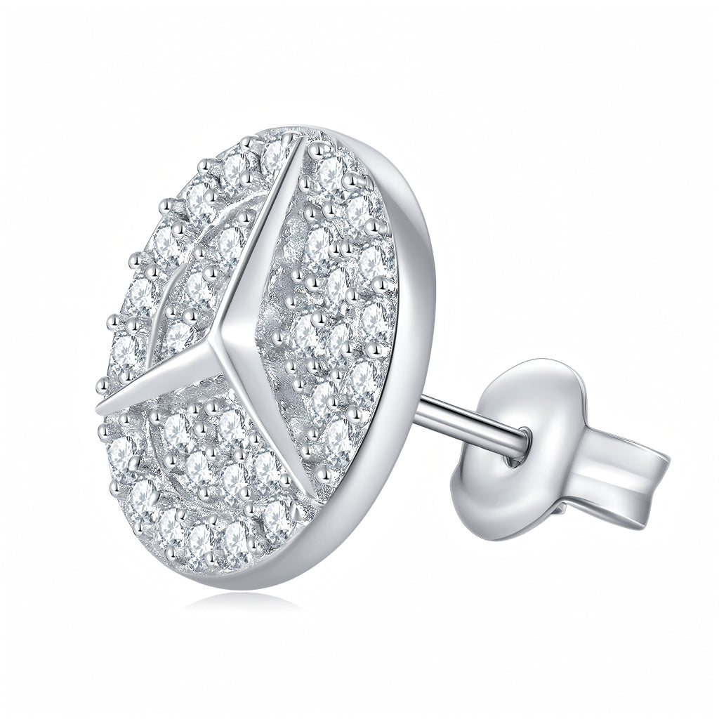 S925 Sterling Silver Moissanite Stud Earrings  Round Pave Three Pointed Star Geometric Design With GRA Certificate Platinum Plated Gift Box Set For Women Or Men Vera Lux