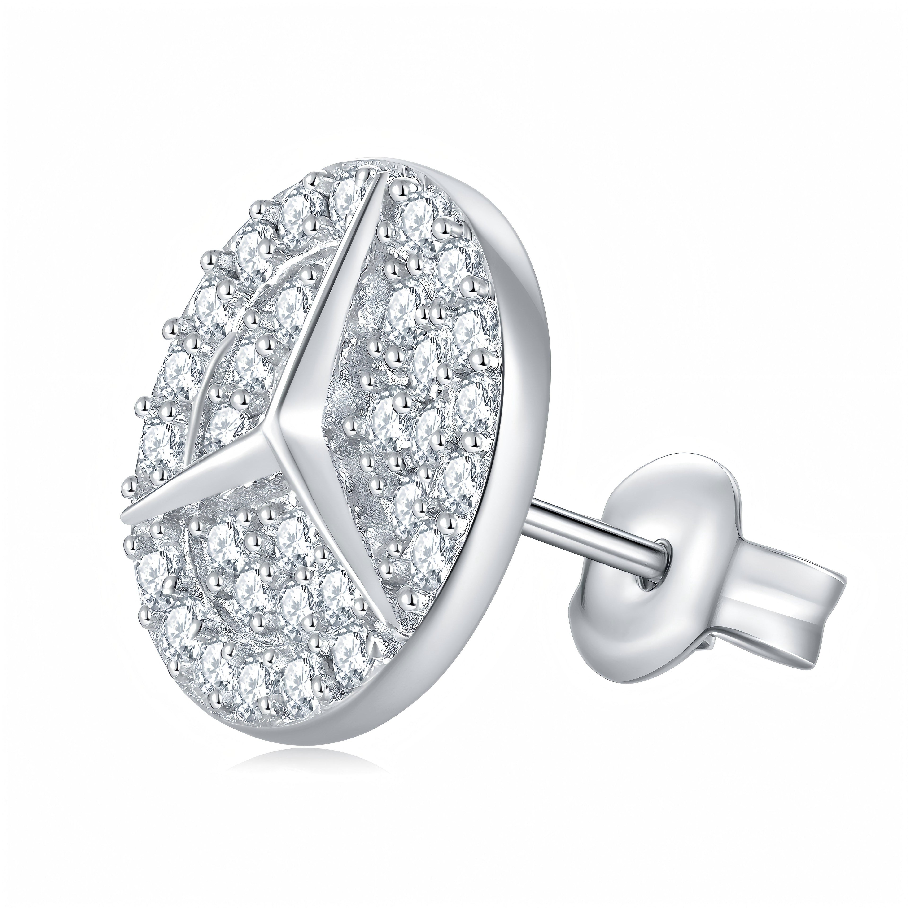 S925 Sterling Silver Moissanite Stud Earrings  Round Pave Three Pointed Star Geometric Design With GRA Certificate Platinum Plated Gift Box Set For Women Or Men Vera Lux