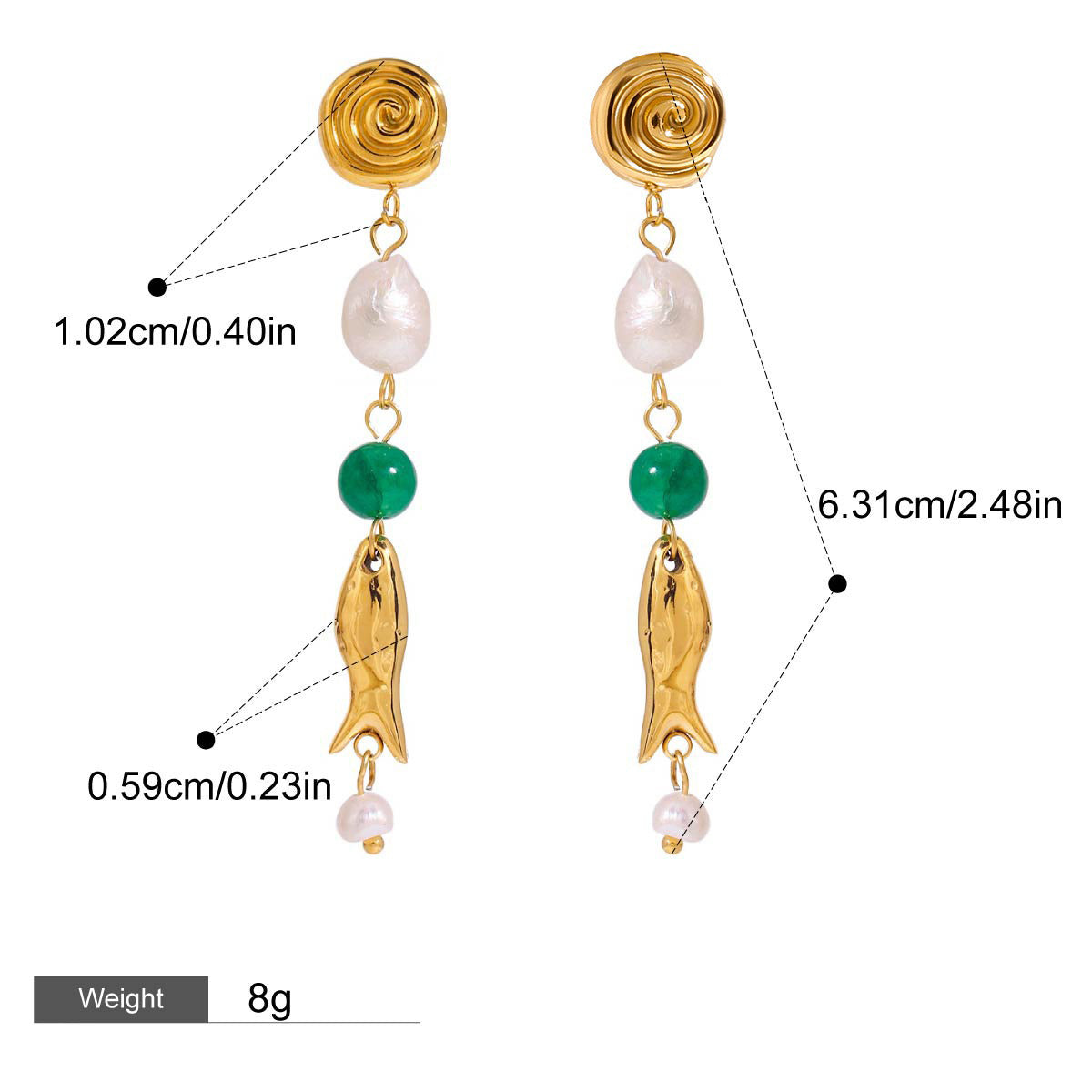 18K goldfish-shaped earrings with pearl design Vera Lux