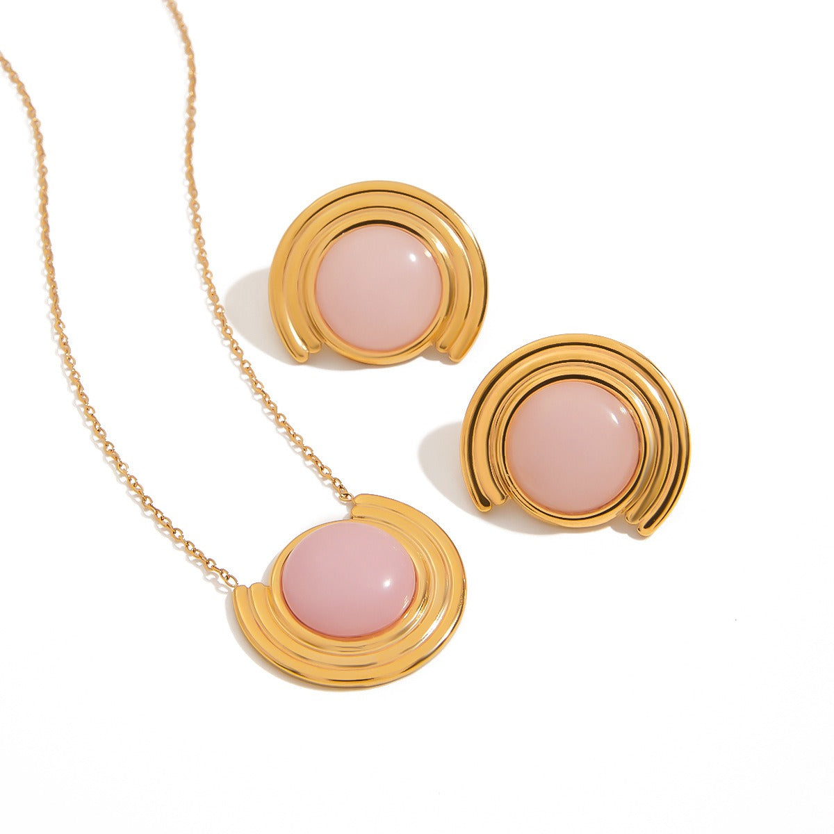 18K gold round shape with textured gemstone design light luxury noble necklace Vera Lux