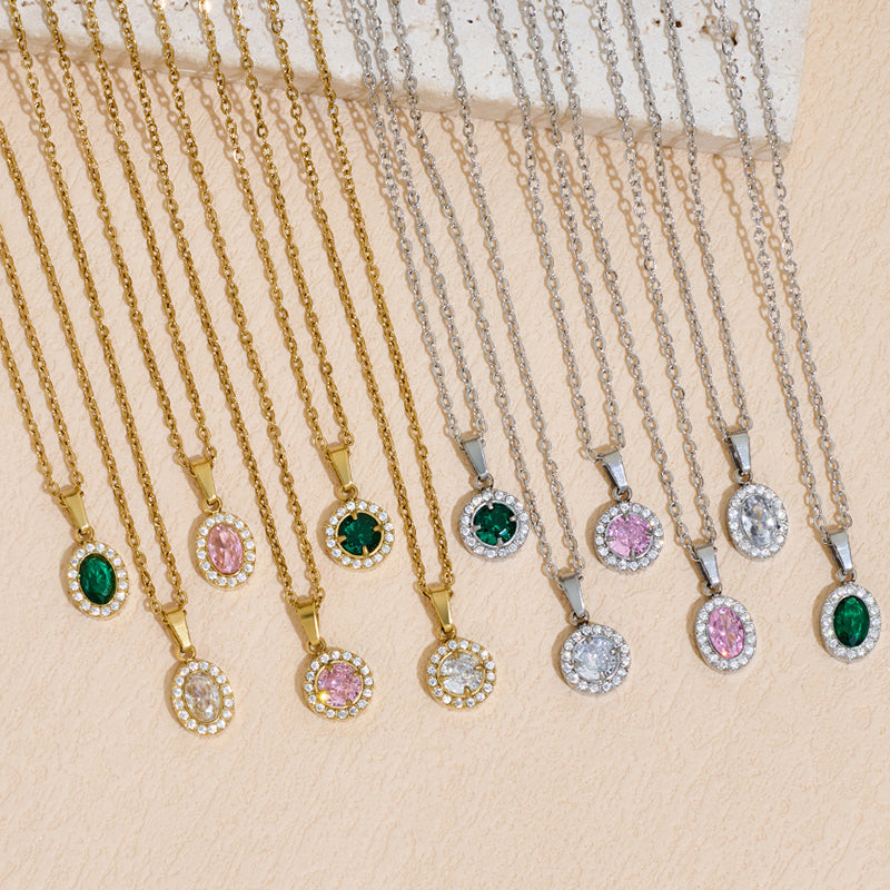 Stainless Steel Pendant Necklace With Zircon Inlay Vera Lux