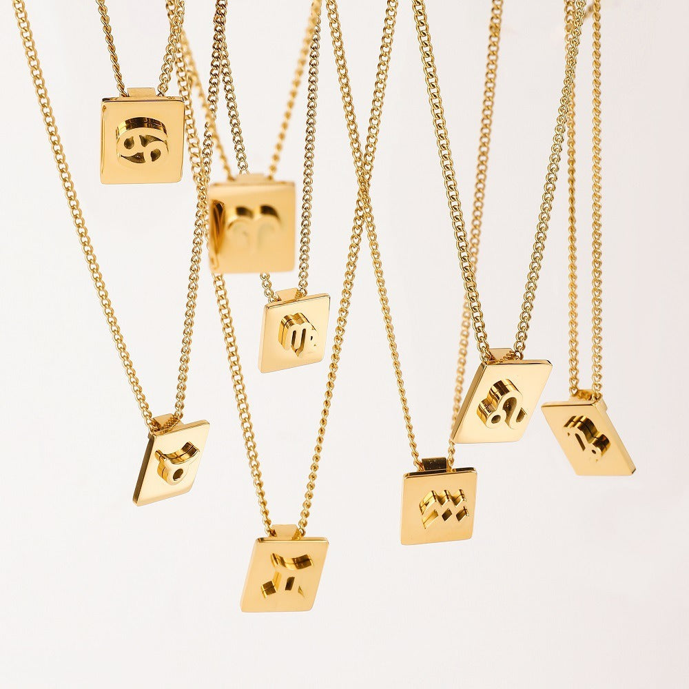 18K gold square necklace with twelve zodiac elements design, classic and fashionable Vera Lux