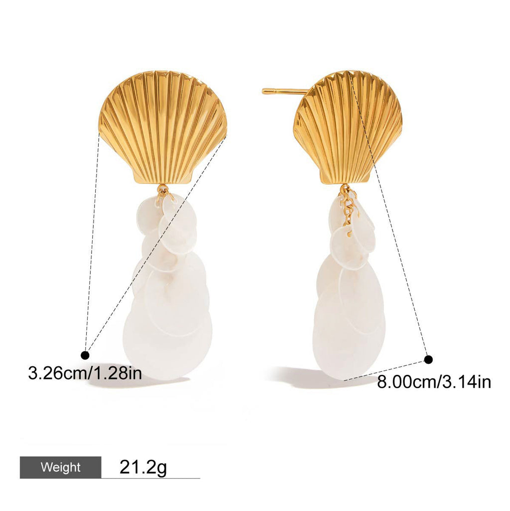 18K gold shell-shaped earrings with round tassel design Vera Lux
