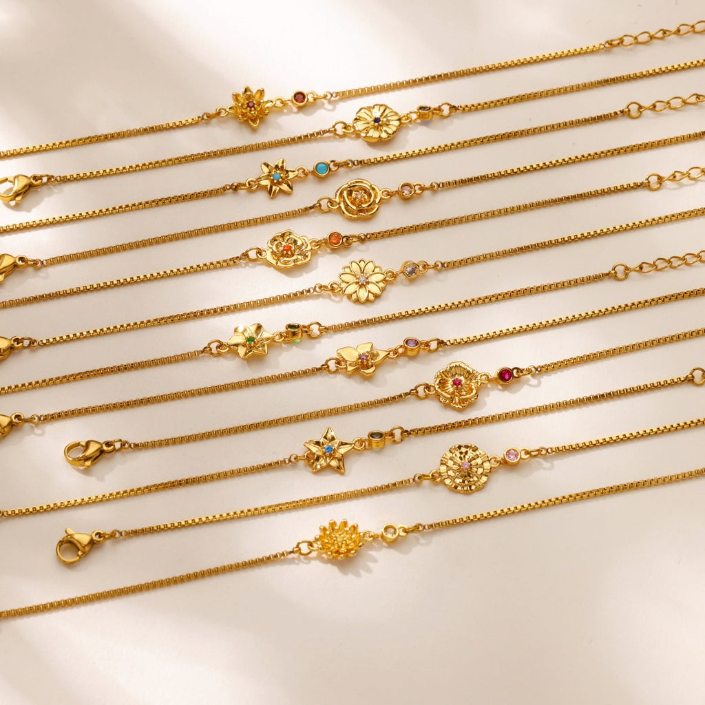 18 Gold December Birth Flower Bracelet Vera Lux