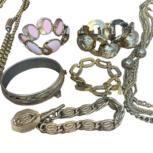 10 Piece Vintage Gold Toned Chain Link Beaded Necklace Bracelet Jewelry Lot Revyntage
