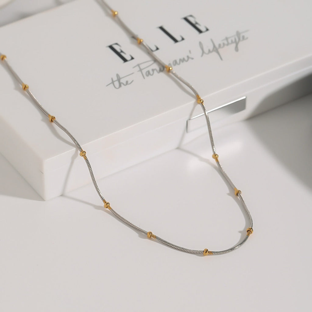 18K gold round beads with gold and silver color matching design personalized fashion necklace Vera Lux