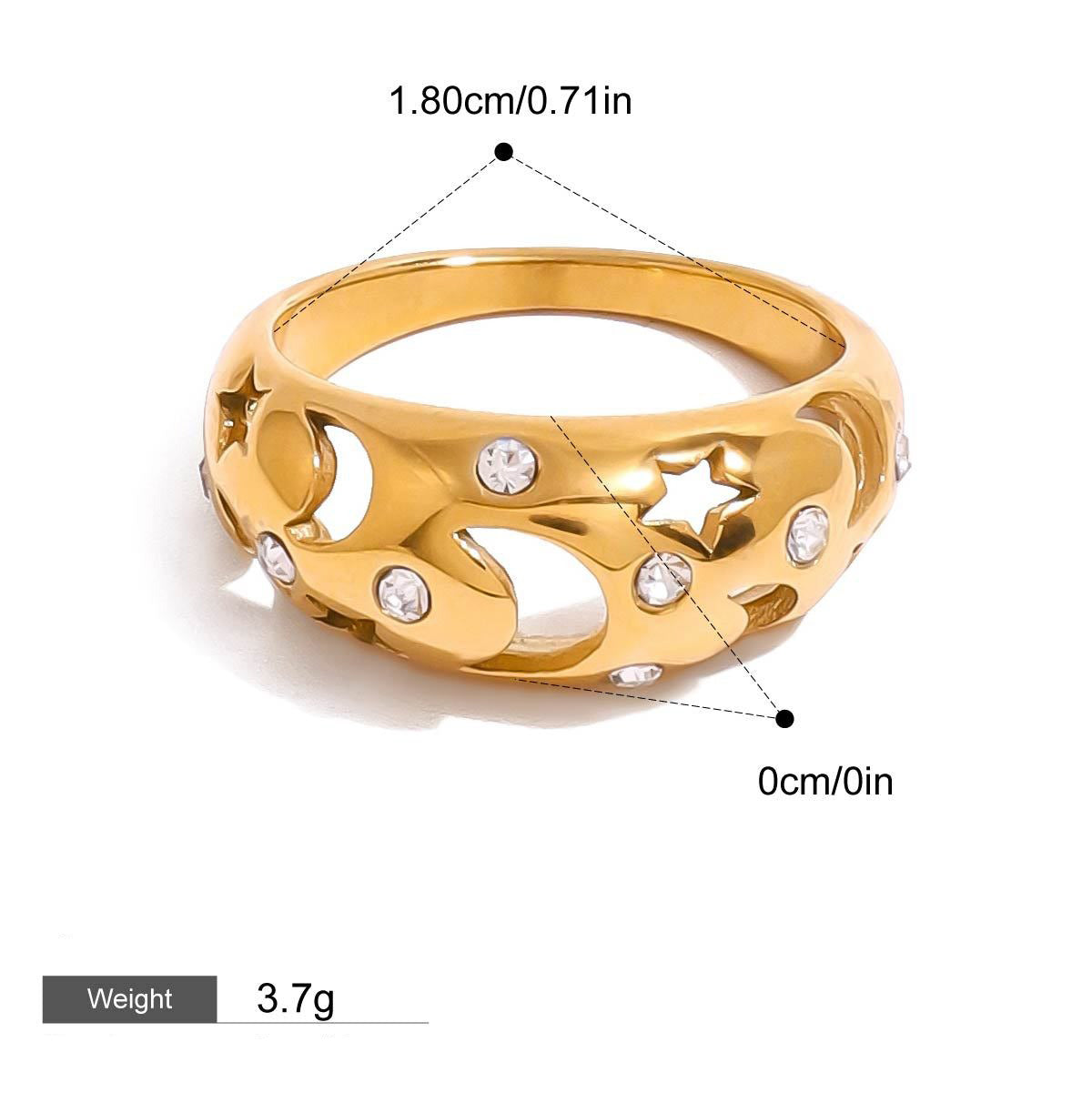 18K gold star and moon hollow with gemstone design exquisite noble ring Vera Lux