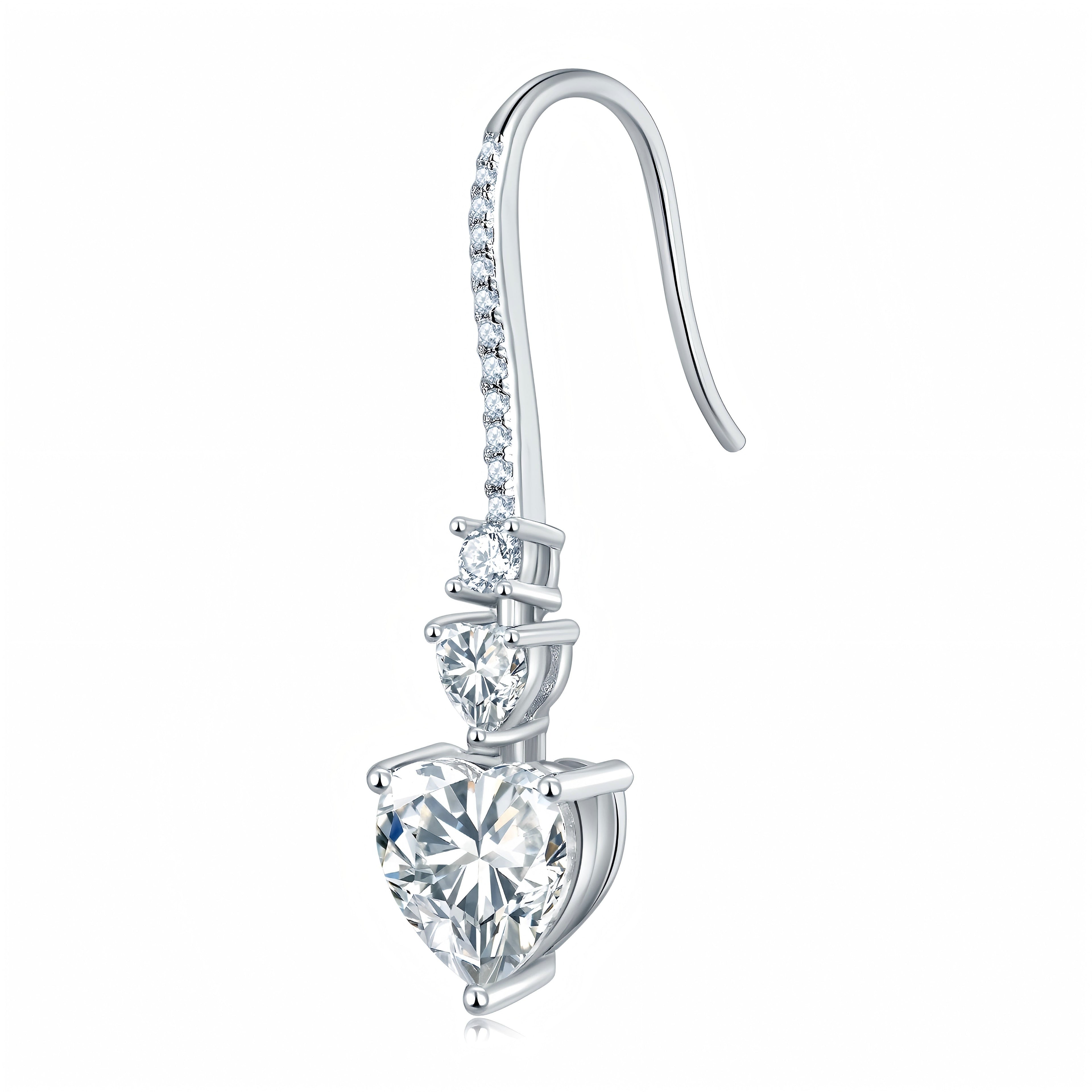S925 Sterling Silver Heart Shaped Moissanite Dangle Earrings  Platinum Plated Hook Earrings With GRA Certificate Elegant Jewelry Gift Box Set For Women Vera Lux