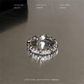 White Moonstone Couple Rings For Men & Women, Niche Zircon Inlaid French Style Adjustable Open Index Finger Jewelry Vera Lux