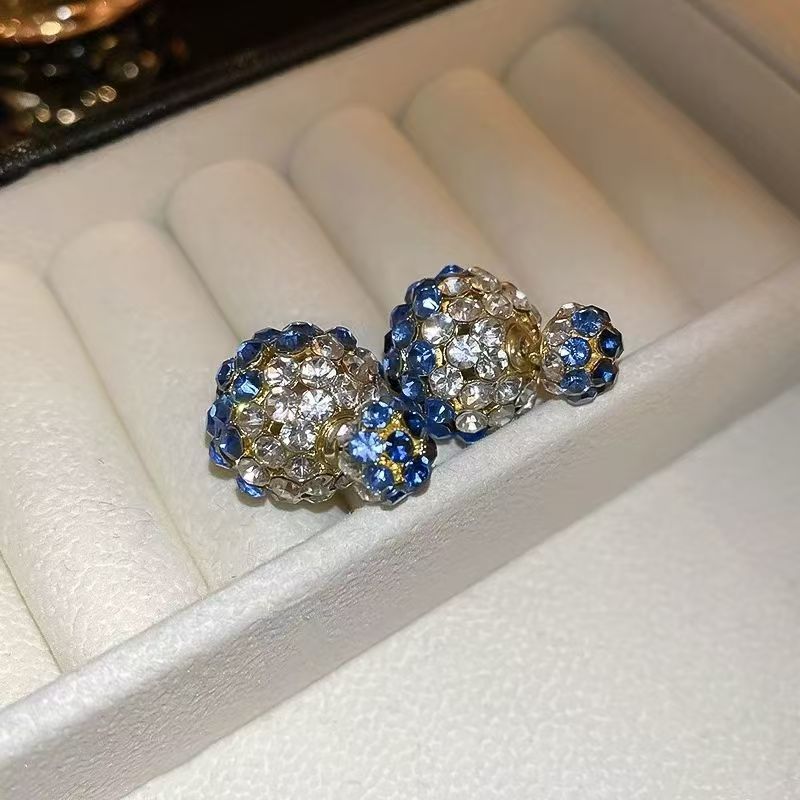 Silver Needle Diamond Round Earrings, Dual-Wear Front & Back, Korean Light Luxury Studs Vera Lux