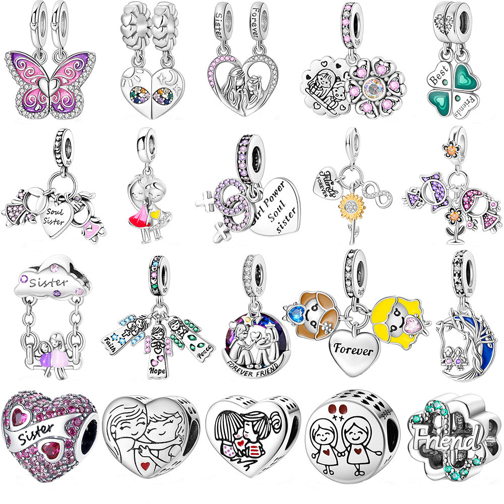 Sisterhood Friendship PendantSilverplated Beaded Heart Bestie Gift Vera Lux