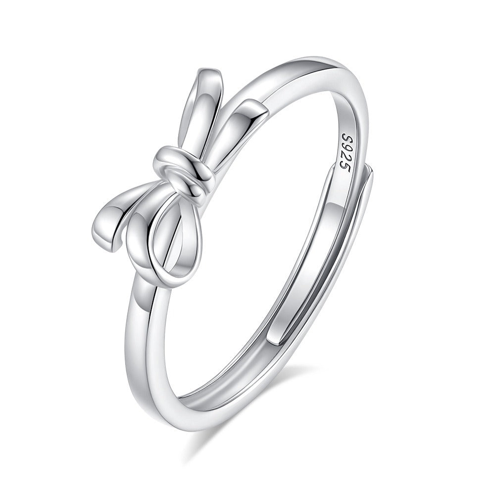 S925 silver heart knot entangled couple bowknot open ring Vera Lux