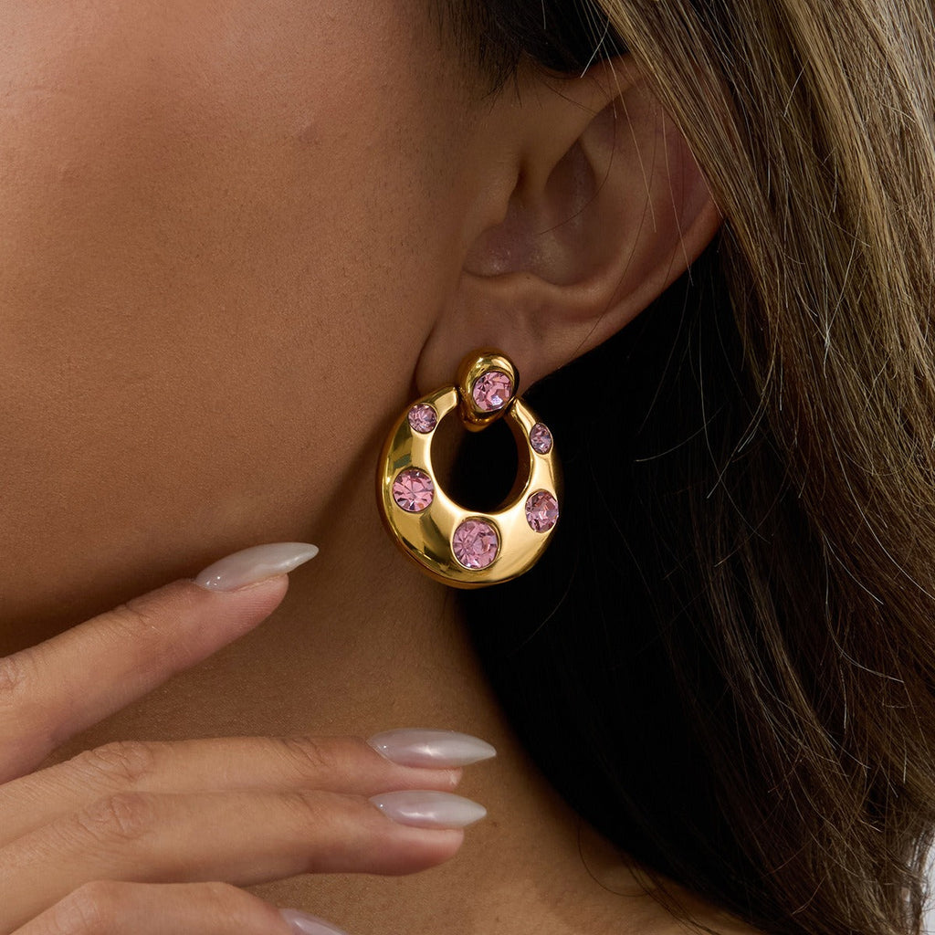 18K gold U-shaped inlaid gemstone design classic simple earrings Vera Lux