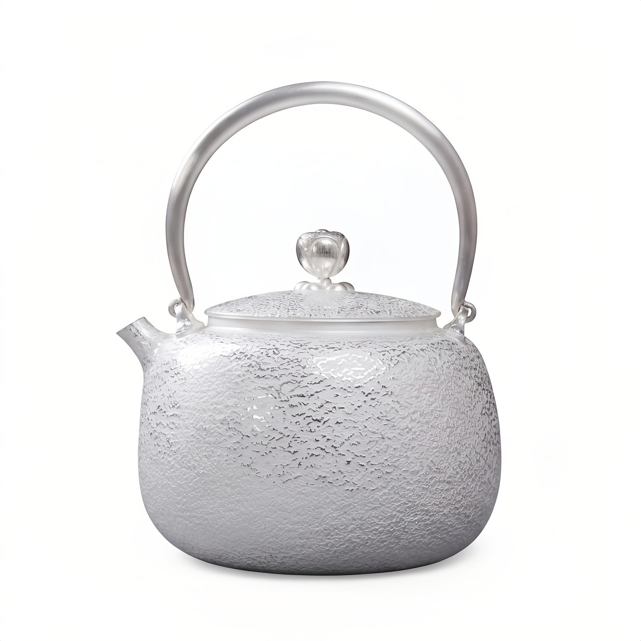 Pure 999 Fine Silver Handcrafted Fine Silver Teapot with Hammered Texture and Elegant Arched Handle - Handicraft Vera Lux