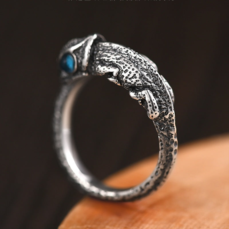 Retro Thai Silver Chameleon Animal-Shaped Ring Vera Lux