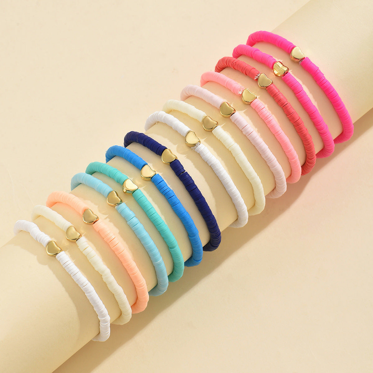 Stylish CCB Womens Heart-Shaped Colorful Beaded Bracelet Vera Lux