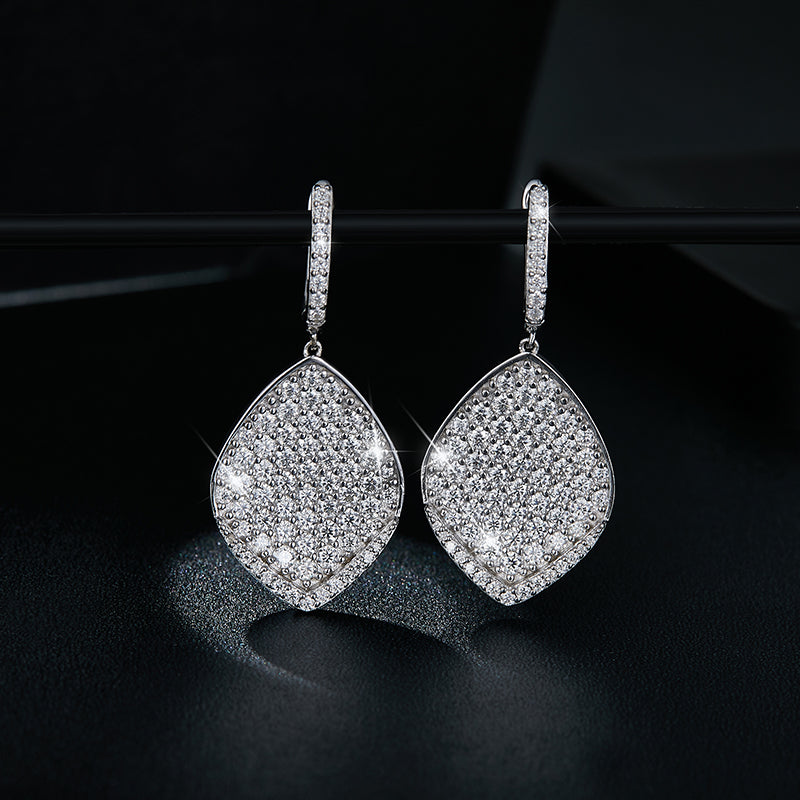 S925 Sterling Silver Platinum Plated Leaf Shaped Pave Moissanite Dangle Earrings  Teardrop Drop Earrings With GRA Certificate Luxury Jewelry Gift Box Set Vera Lux