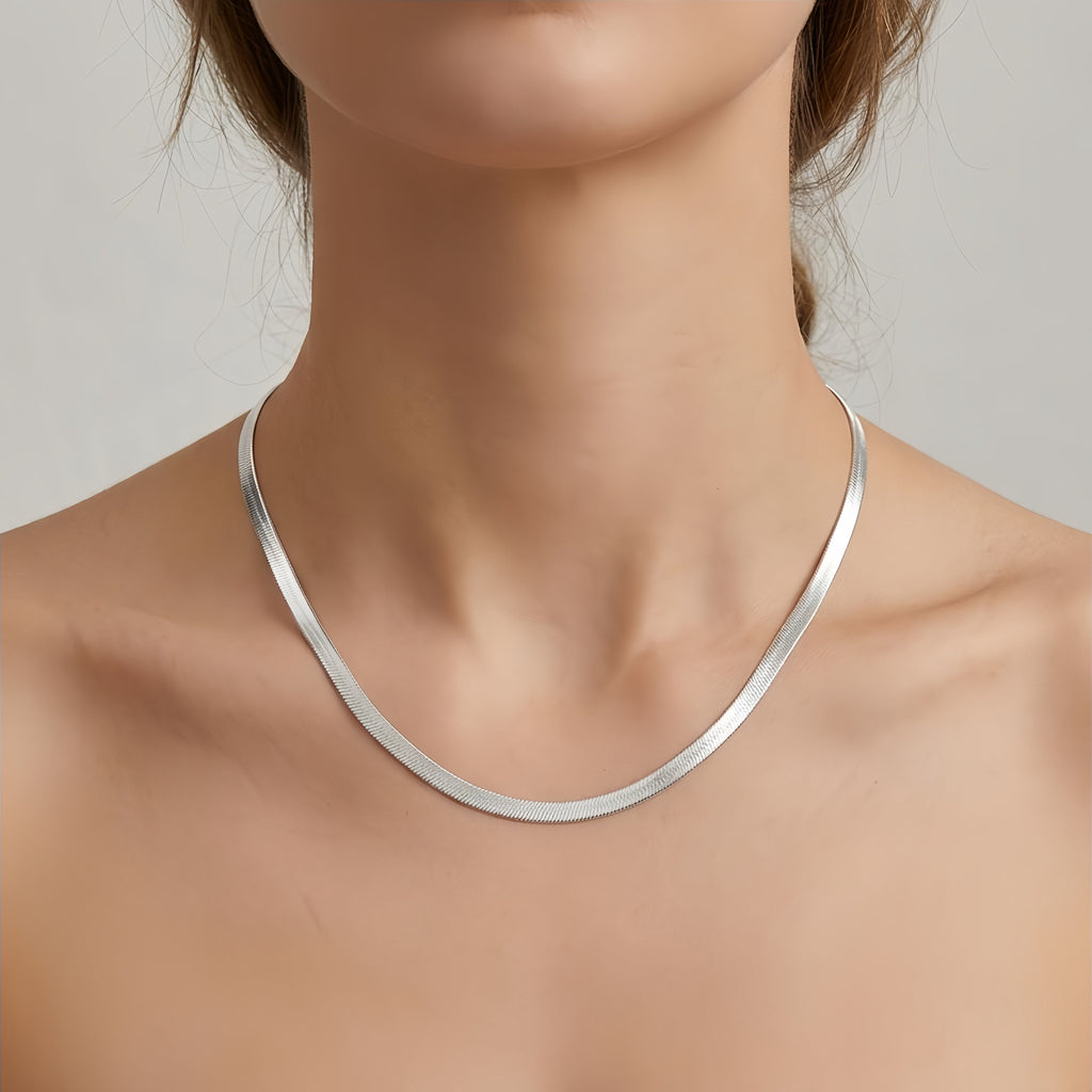 925 Sterling Silver Elegant  Herringbone Chain Necklace with Secure Lobster Clasp Vera Lux