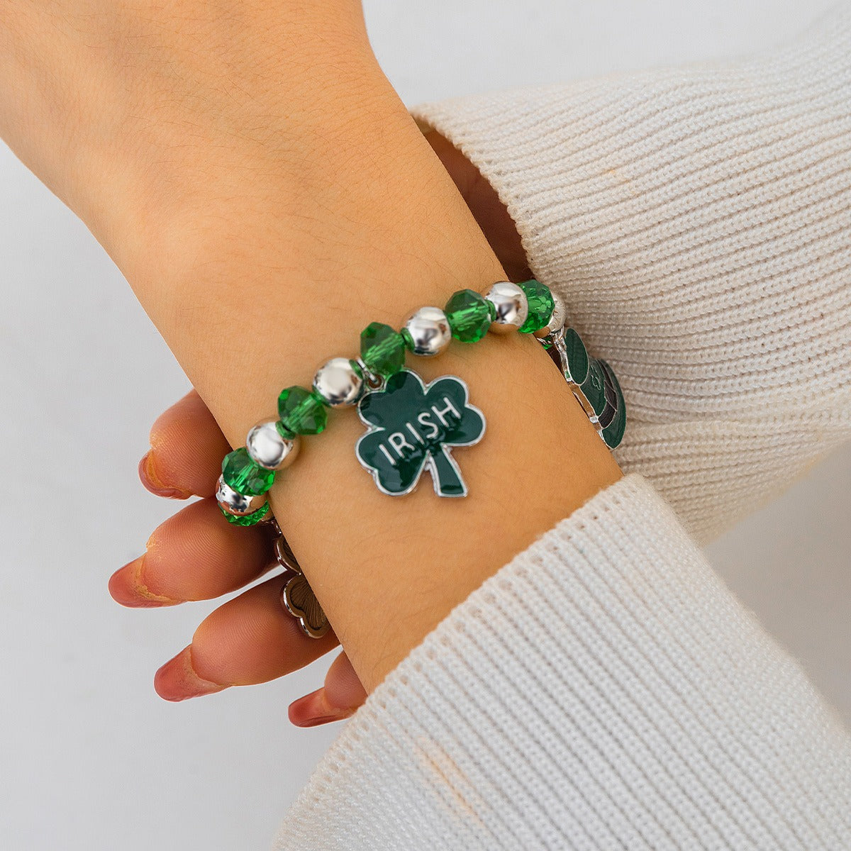 Leafy Clover Letter Bracelet Simple Green Beaded Bracelet Vera Lux