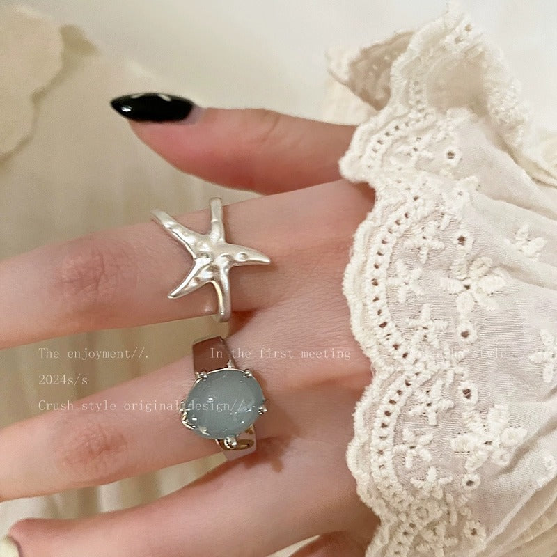 Starfish Bead Adjustable Open Ring For Women, Niche High-End Literary Retro Elegant Index Finger Jewelry Vera Lux