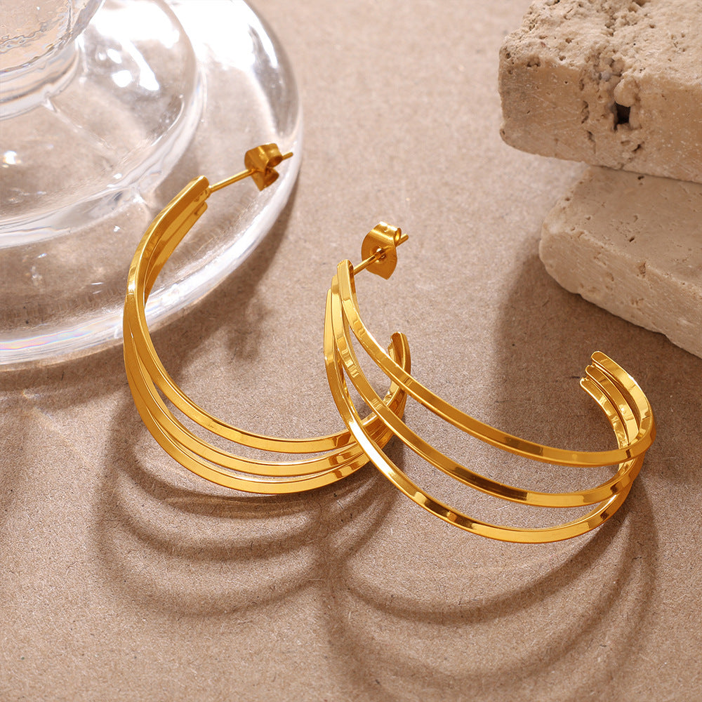 Elegant & Versatile Vintage Bold C-Shaped Earrings, 18K Gold Plated Stainless Steel, Minimalist Multi-Layer Women's Earrings Vera Lux