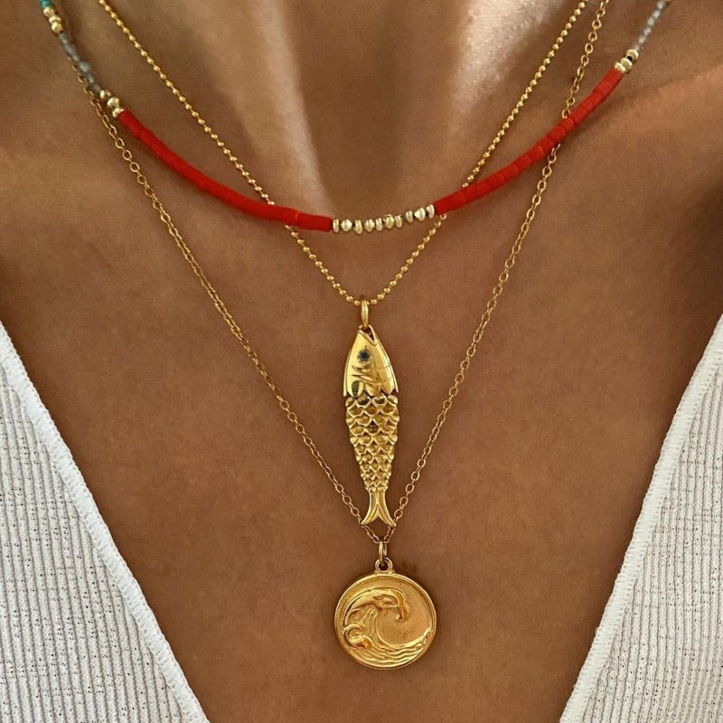 18K Goldfish Shape Design Exquisite Fashion Necklace Bracelet Set Vera Lux