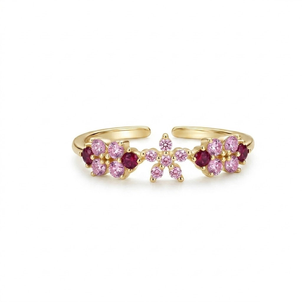 Pink Zircon Flower Open-ring For Women, Gentle And Elegant Vera Lux