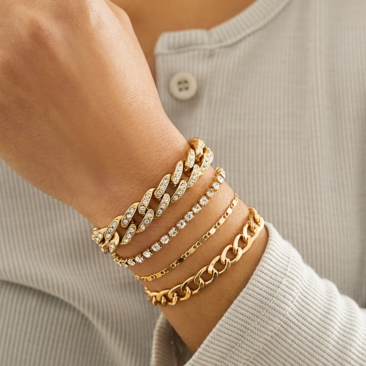 Hip-hop retro diamond-studded Cuban chain bracelet set Vera Lux