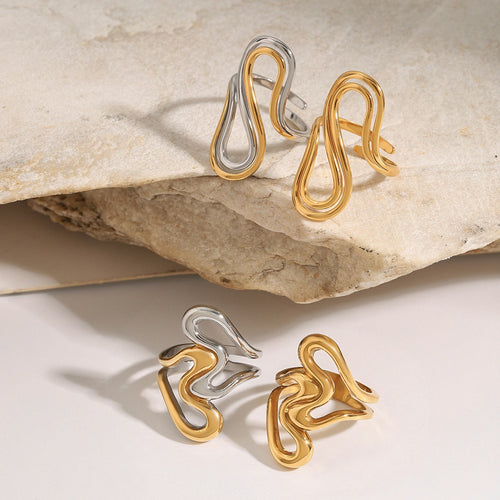 18K gold irregular lines with gold and silver color matching design unique personality ring Vera Lux