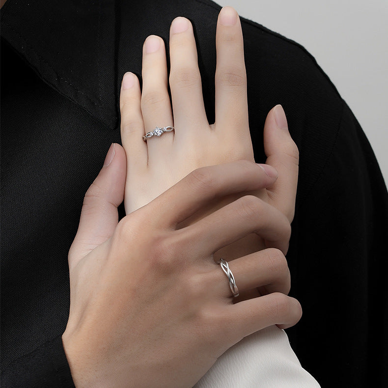 S999 Pure Silver Bind Your Love Couple Rings, Niche Design, Premium Light Luxury Pair Rings, Valentine's Day Gift Vera Lux