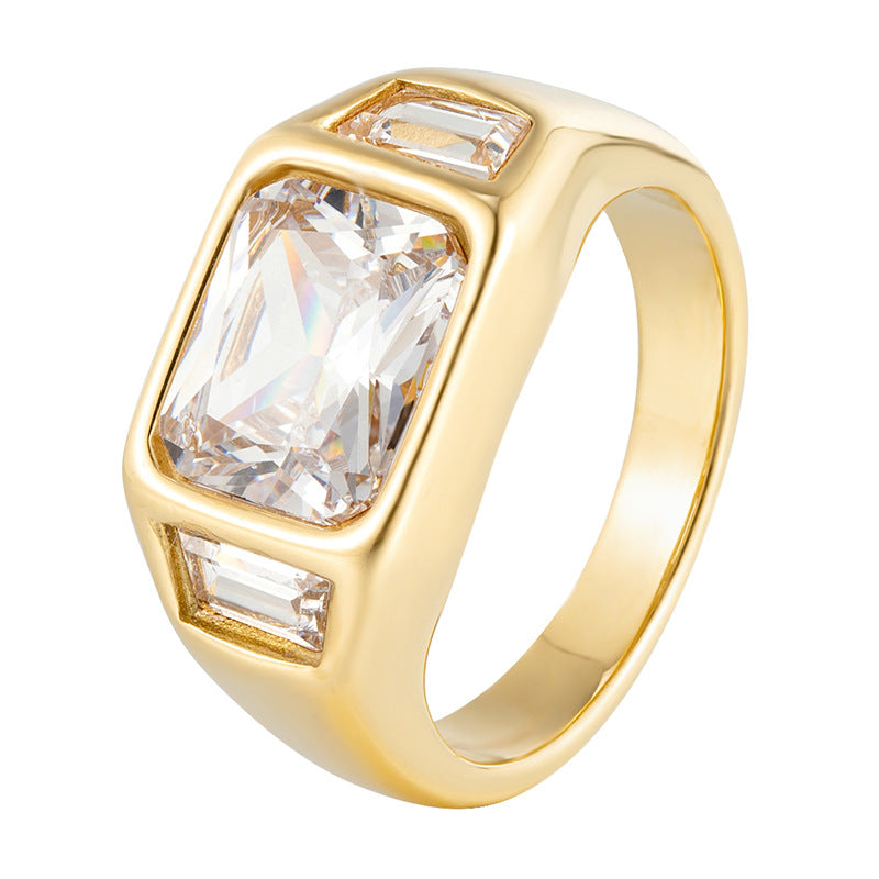 Women's Three-Diamond Square Sugar Cubes Zircon Ring Vera Lux