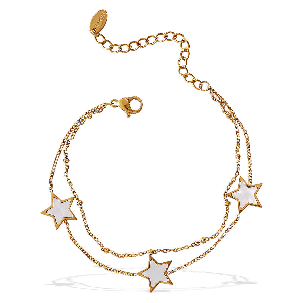 New European & American Style Sweet Double Layer Star Bracelet, 18K Gold Plated Stainless Steel, Minimalist Light Luxury Bracelet For Women Vera Lux