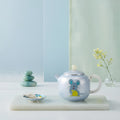 Pure 999 Fine Silver Artistic Blue Enamel Silver Teapot with Playful Mouse Motif and Jade Accents - Handicraft Vera Lux