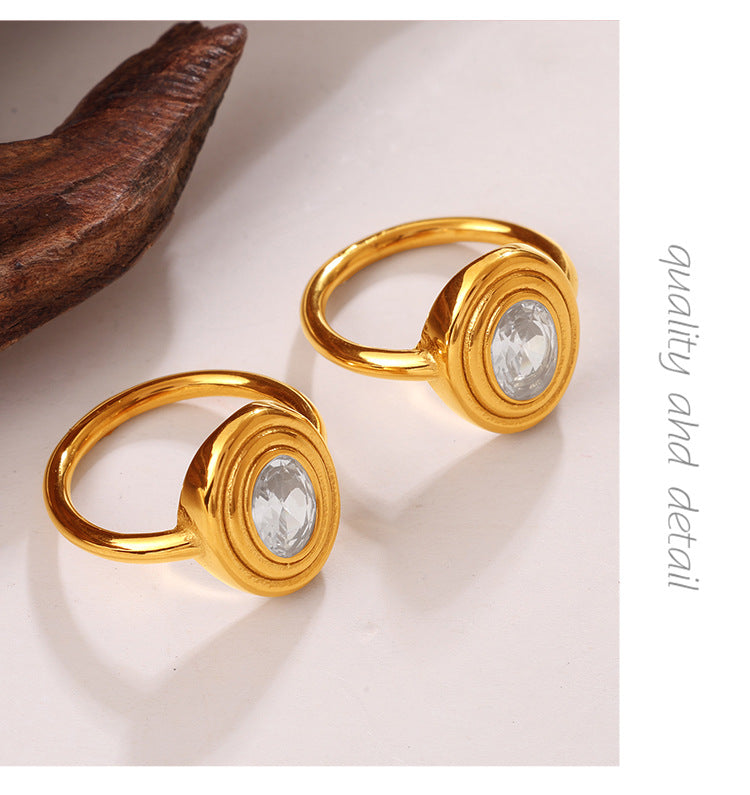 European And American Cross-border Vintage Luxury Oval White Diamond Ring, With A Sophisticated And Niche Design, In Gold Finger Ring Accessory. Vera Lux