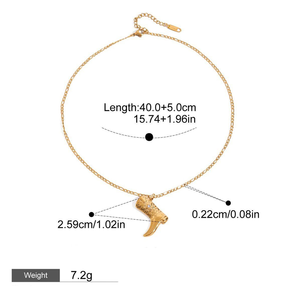 18K gold boots inlaid with gemstones and textured design trendy and unique necklace Vera Lux