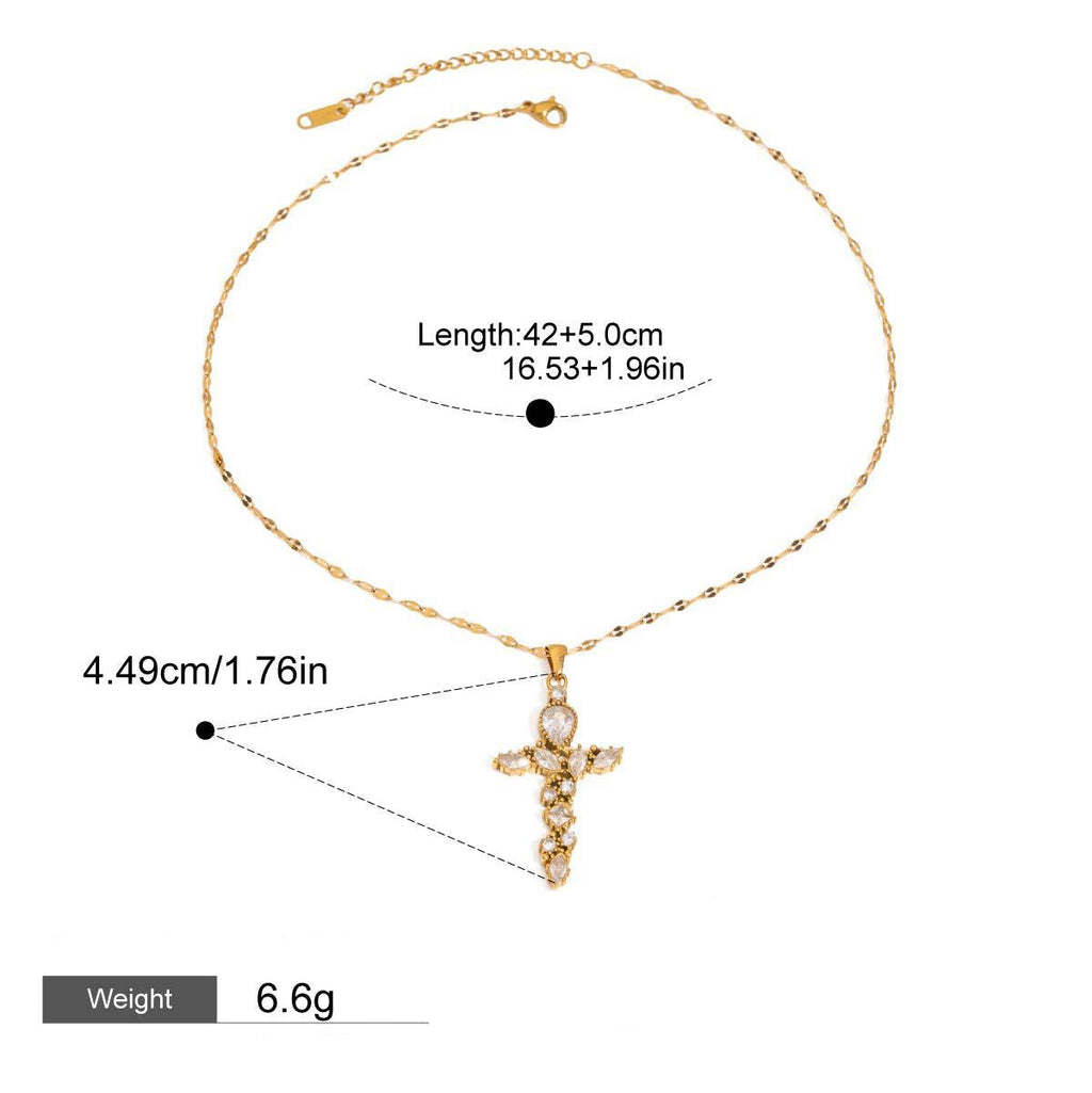 18K Gold Cross Inlaid Gemstone Design Exquisite Fashion Necklace Vera Lux