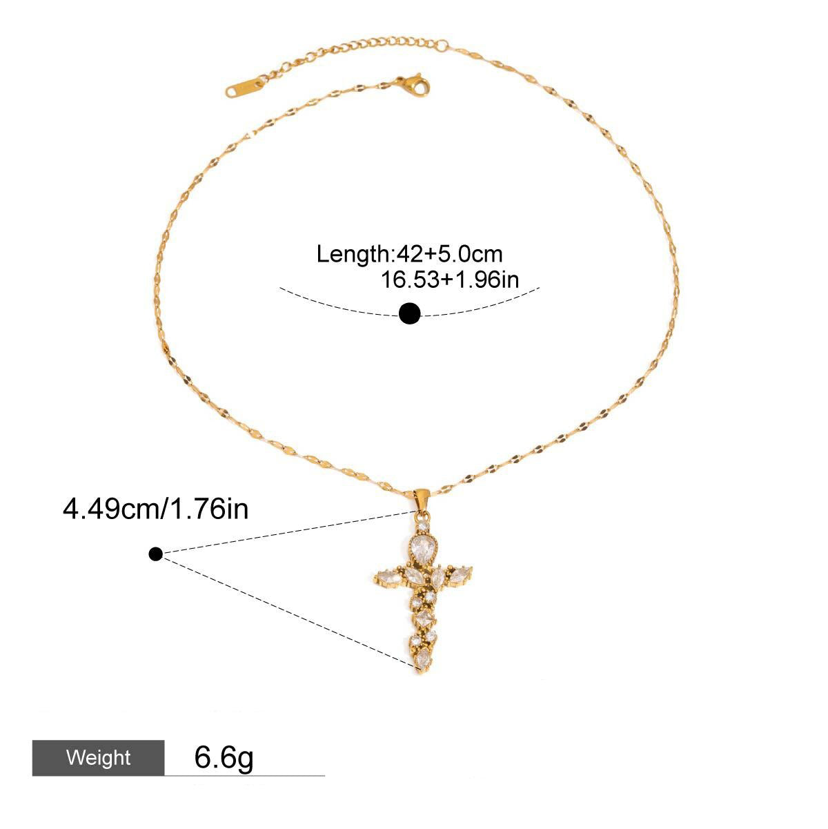 18K Gold Cross Inlaid Gemstone Design Exquisite Fashion Necklace Vera Lux