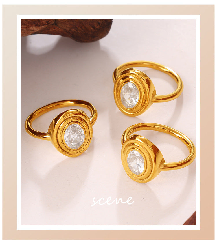 European And American Cross-border Vintage Luxury Oval White Diamond Ring, With A Sophisticated And Niche Design, In Gold Finger Ring Accessory. Vera Lux