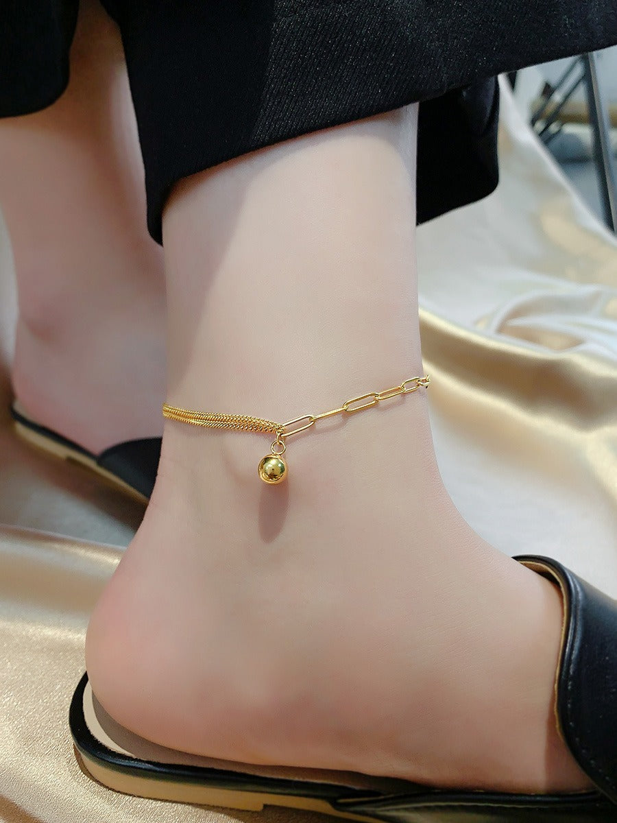 Light luxury 18k gold small gold ball titanium steel anklet Vera Lux