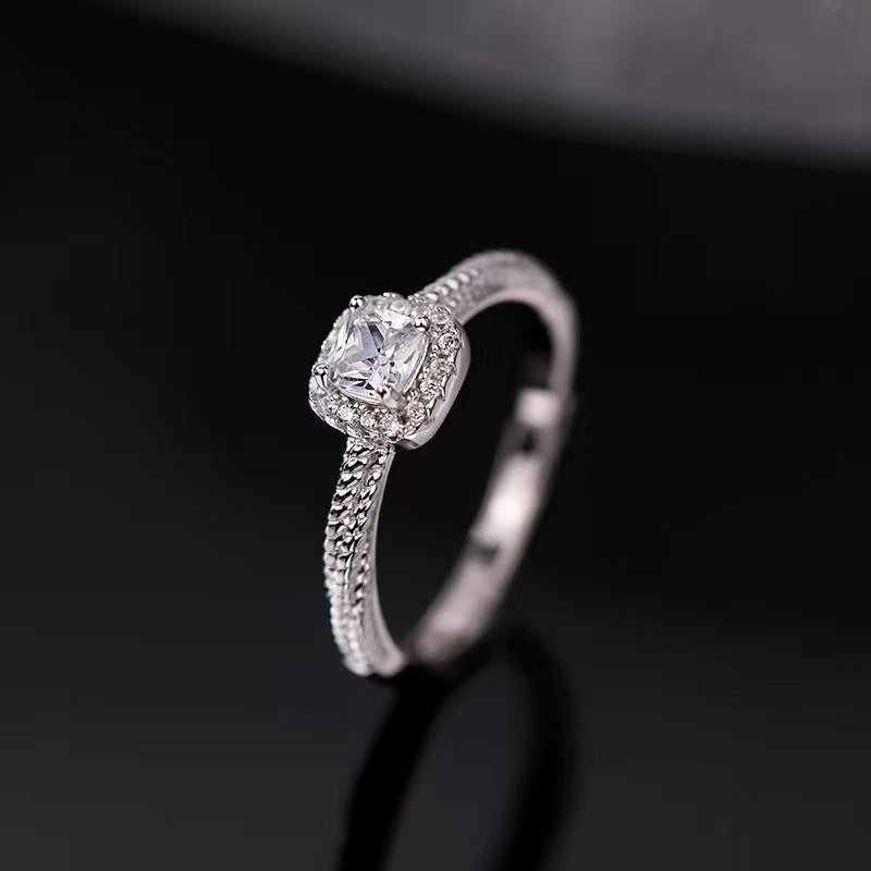 S999 Pure Silver Small Square Sugar Full Zircon Ring For Women, Niche Premium & Delicate, Light Luxury Versatile Jewelry Wholesale Vera Lux