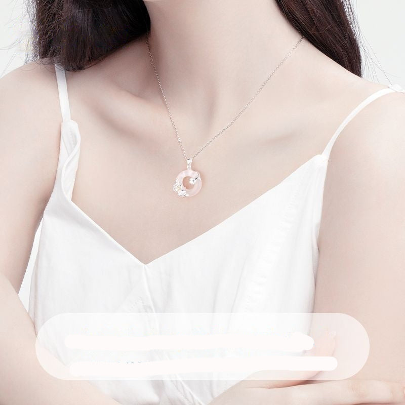 S925 Sterling Silver Camellia Peace-Button Necklace For Women Vera Lux