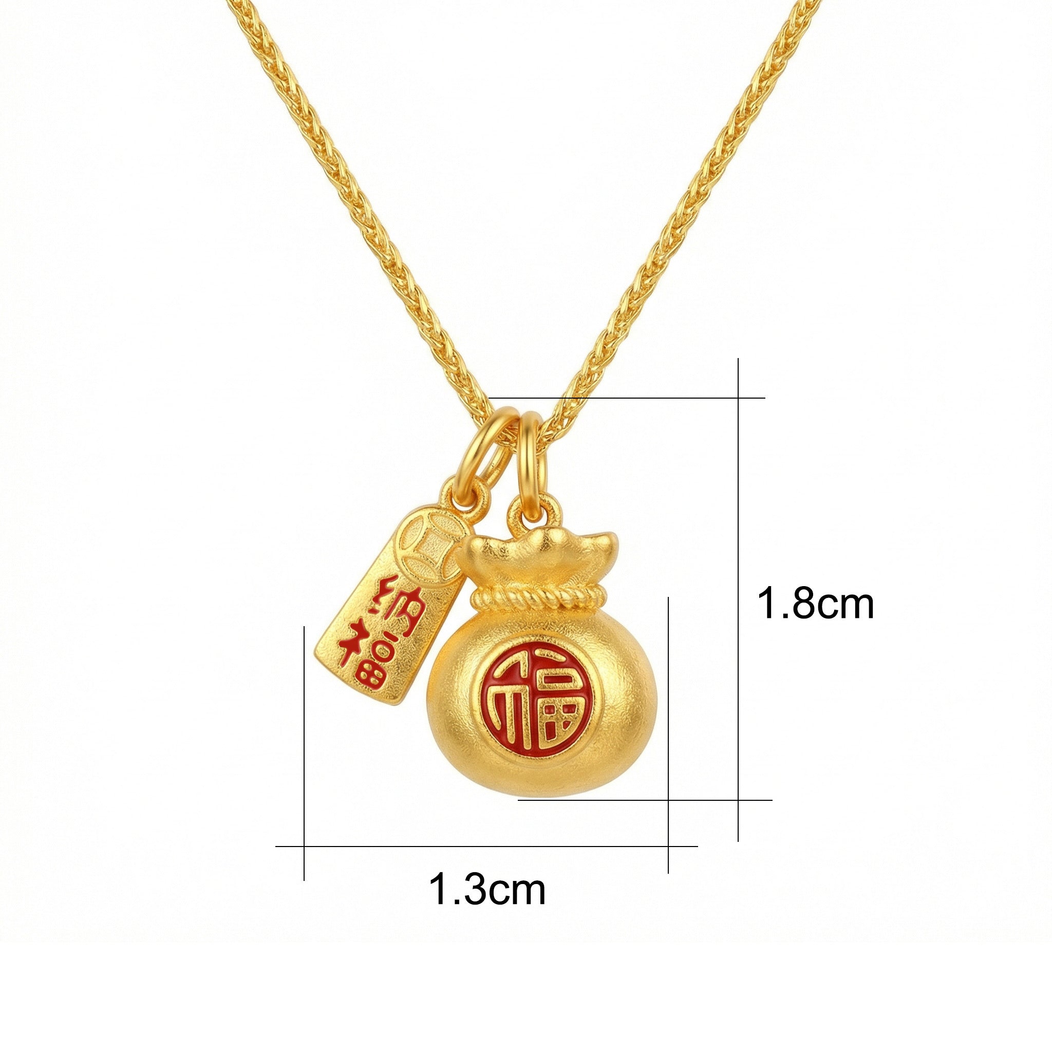 925 Sterling Silver Traditional Fortune Money Bag Necklace with Red Fu Character and Prosperity Tag Vera Lux