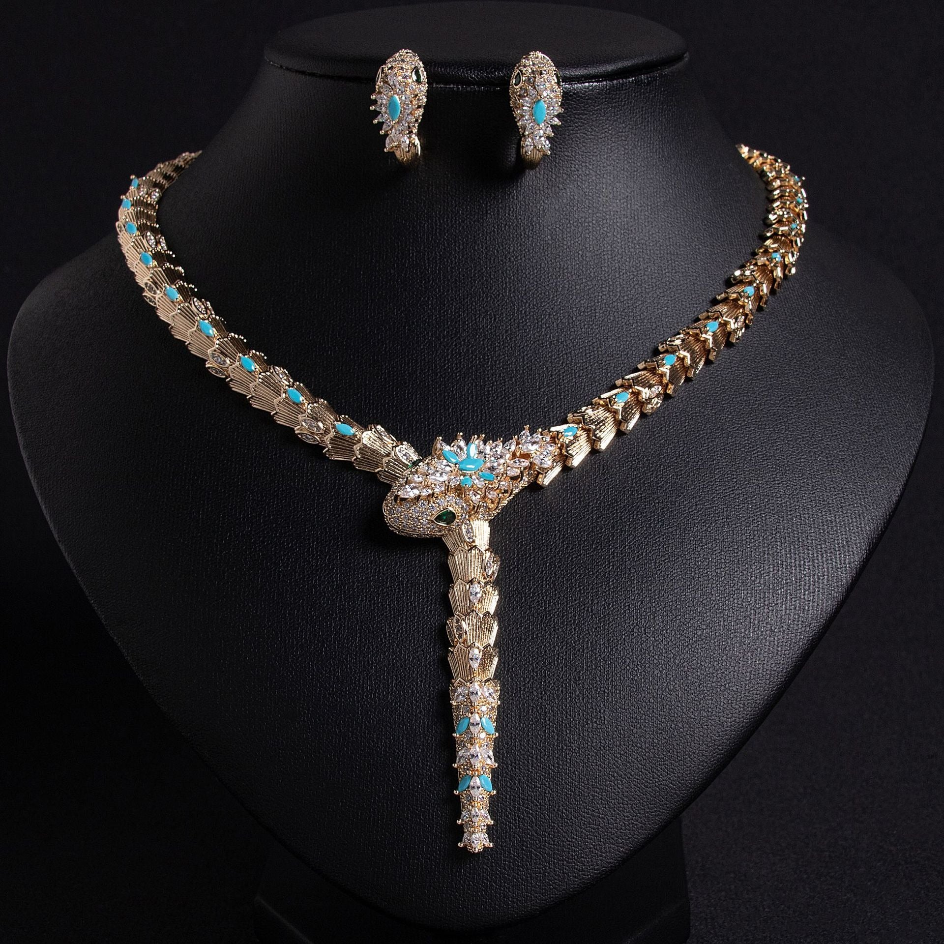 S925 Silver and Zircon Snake-Design Necklace and Earrings Jewelry Set Vera Lux