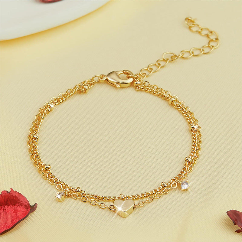 Fashion Heart-shaped Zircon Anklet Women's Waterproof Simple Heart-shaped Vera Lux