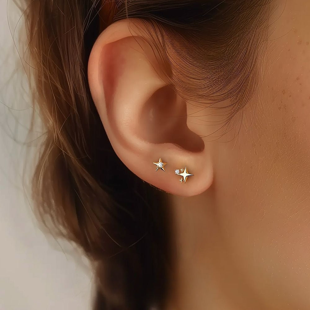 S925 silver starburst stud earrings with diamonds. Vera Lux
