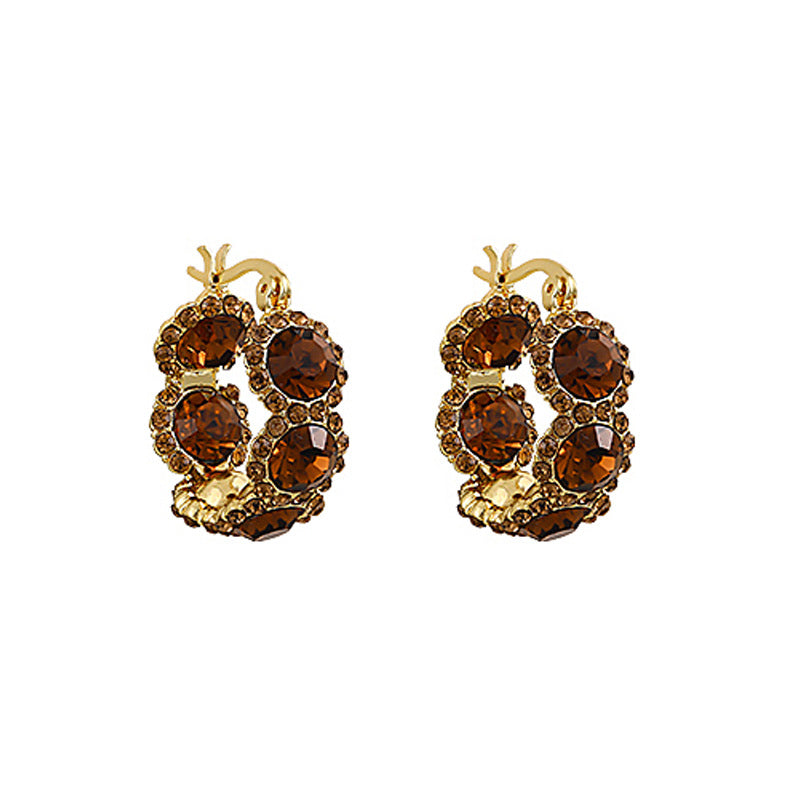 Elegant Light-luxury Coffee-colored Crystal Hoop Ear Clips Vera Lux