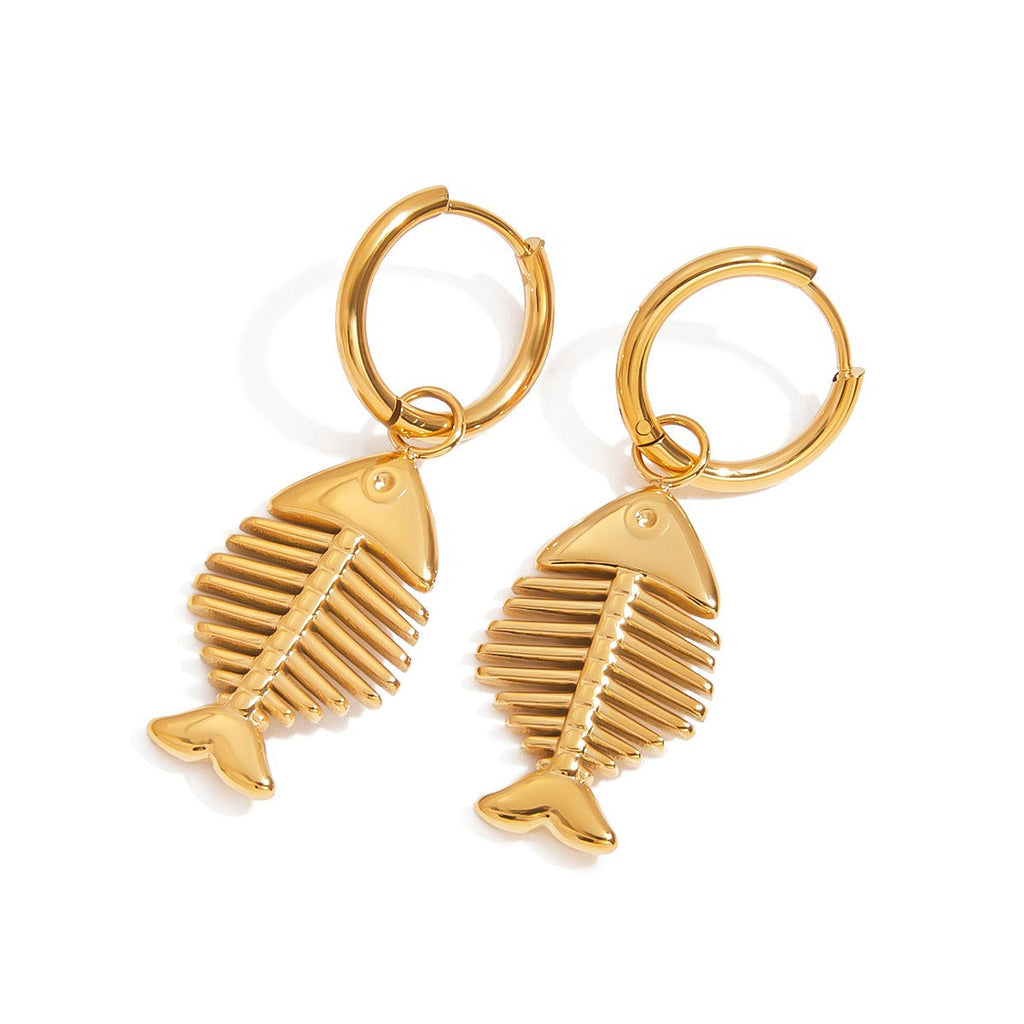 18K goldfishbone-shaped earrings with unique personality Vera Lux